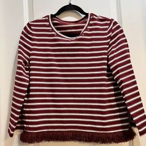 kate spade red and white stripe long sleeve with fringe Bead Around Neckline